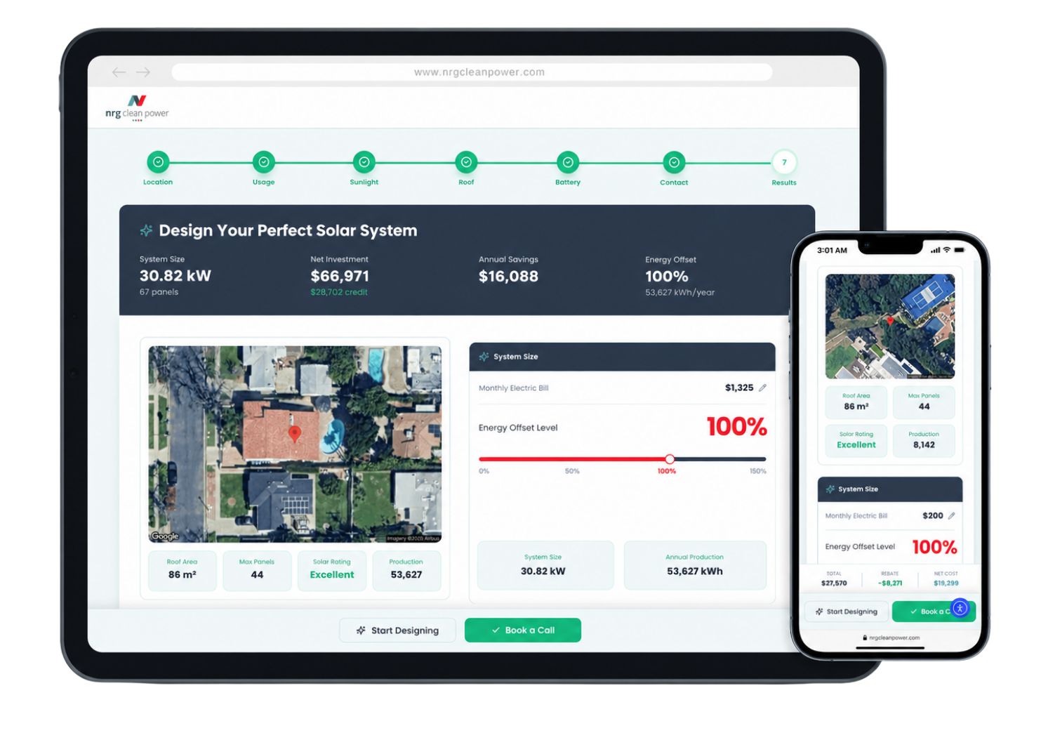 NRG quote tool desktop and mobile view